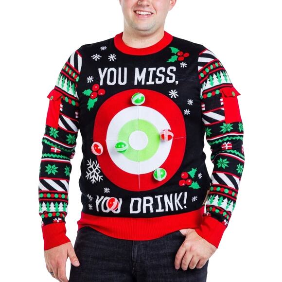 Tipsy Elves Drinking Game Ugly Christmas Sweater, Men's Size Medium - Picture 1 of 10